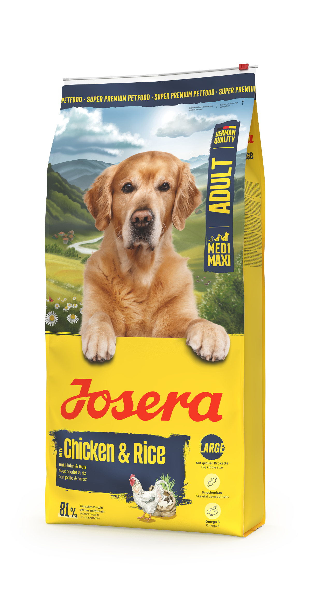 Josera - Medi/Maxi Chicken & Rice, Extra Big Kibble, Adult, Medium & Large Breed, For Dogs - 12.5kg